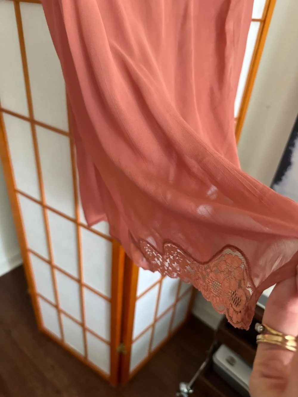 Anthropologie Sheer Asymmetrical Coral Skirt Slip Medium romantic, date lace - Picture 6 of 10